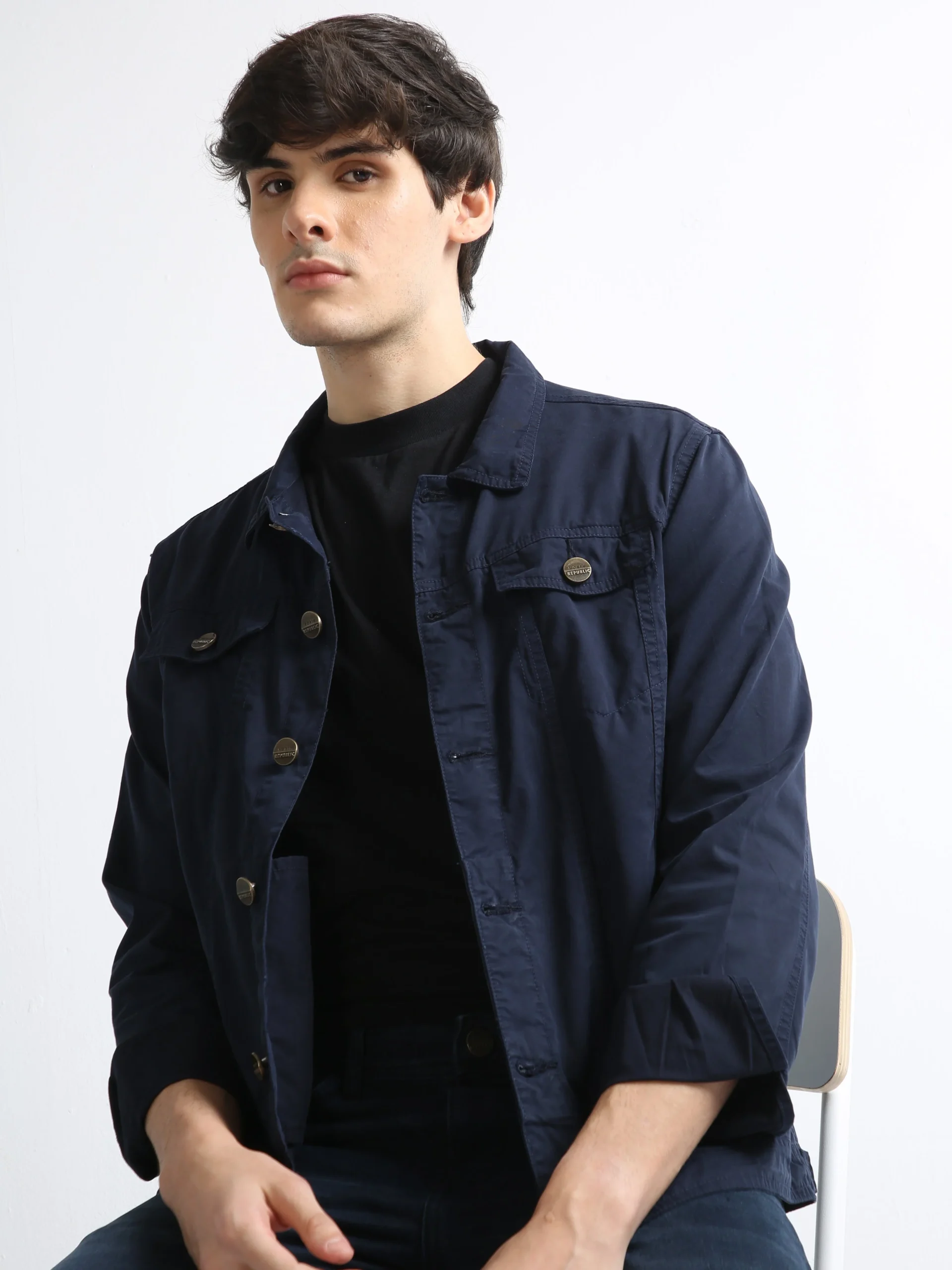 Twill Trucker Men's Jacket – Navy - Image 3