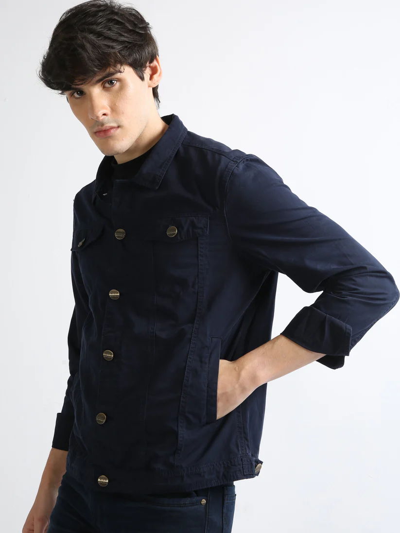 Twill Trucker Men's Jacket – Navy - Image 2